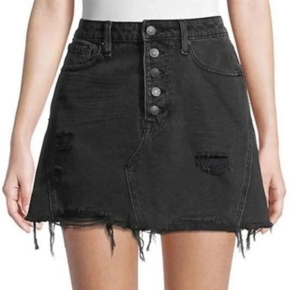 We The Free Distressed Button Fly Mini-Skirt, Color Rainn Black Size 26 - Picture 2 of 13